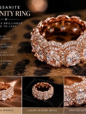 Rose Gold Eternity Ring with White Moissanite - Luxury Unisex Jewelry
